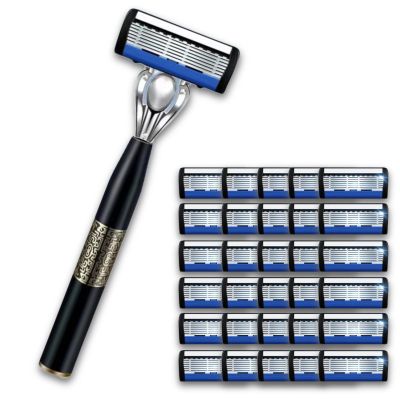 Upgrade 7-Blade Razor for Men, Razor Handle & 3 Razor Blade Refills, Dual Lubrication and Precision Trimmer, for a More Comfortable Shave (1 Razor + 30 Blade Refills)