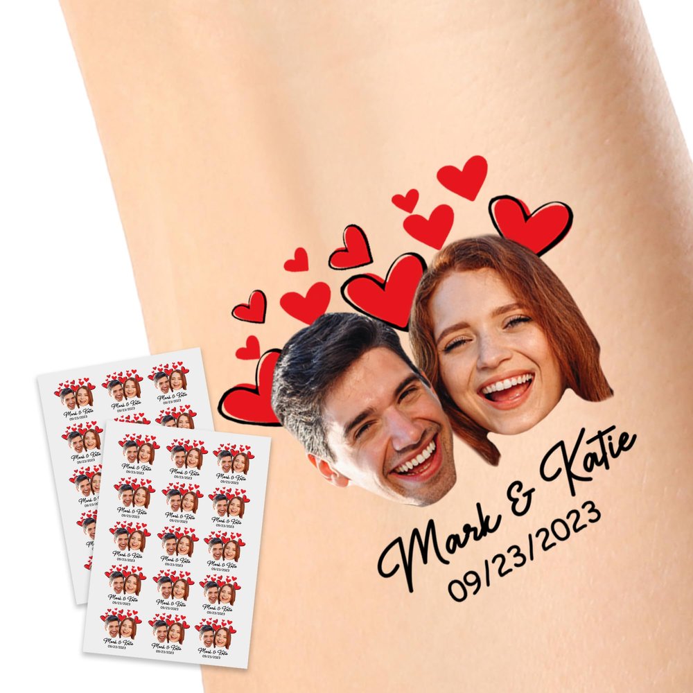Funstudio Custom Tattoos Temporary with Face Name Personalized Love Hearts Tattoos Gifts for Adult Women Men Lover Girlfriend Boyfriend Wedding,1 Set of 15 Pieces
