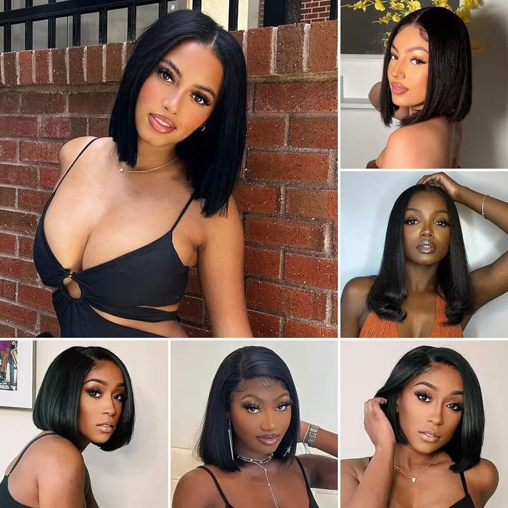 13 * 4 Lace Wigs Short Black Straight for Hair Loss Human Hair Hand Made for Hair Loss with Thin Hair (12inch)