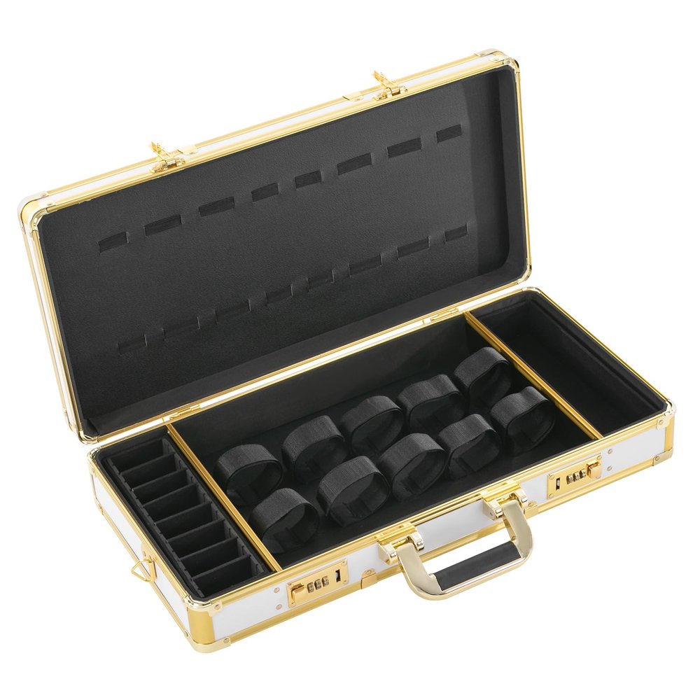 YUMIONB Barber Case, Hairdresser's Toolkit Organiser Portable Travel Carrying Case Tool Suitcase Hairdresser's Workbox with Combination Lock for Hairdressers and Beauty Salons (White+Gold)