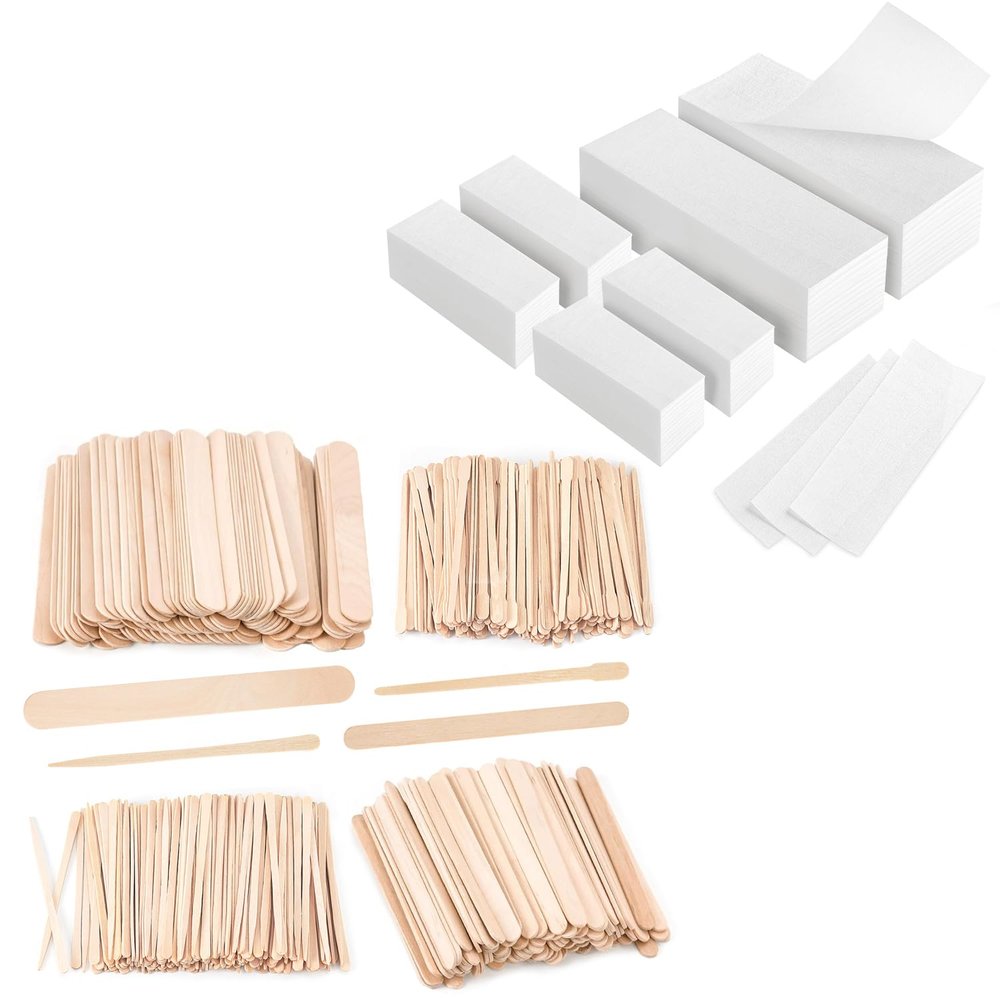 600-Count Non Woven Wax Strips 2 Size and1000Pcs Wooden Wax Sticks 4 Style