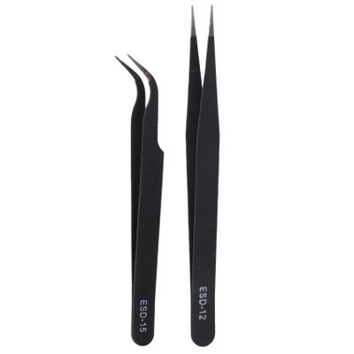 Jkjhbhged Nail Art Rhinestones Eyelashes Extension Straight & Curved Tweezers Tool Set-Black