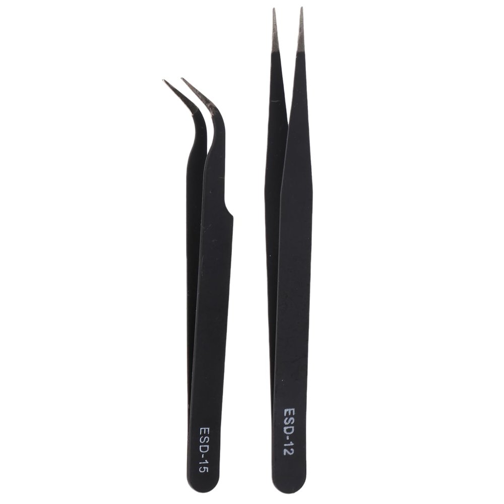 Jkjhbhged Nail Art Rhinestones Eyelashes Extension Straight & Curved Tweezers Tool Set-Black