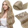 LaaVoo Clip in Hair Extensions Blonde Real Human Hair Clip in Extensions Dark Ash Blonde Highlights Light Blonde Clip on Hair Extension Human Hair 24 Inch 7pcs 150g view 1