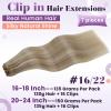 LaaVoo Clip in Hair Extensions Blonde Real Human Hair Clip in Extensions Dark Ash Blonde Highlights Light Blonde Clip on Hair Extension Human Hair 24 Inch 7pcs 150g view 2