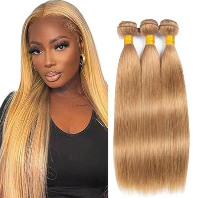 #27 Honey Blonde Bundles Human Hair 16 18 20 Straight Human Hair Bundles Blonde Bundle 100 Gram Per Bundle 12A Unprocessed Brazilian Remy Hair Virgin Hair Quick Weave for Black Women