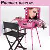 JINEKU Large Capacity Cosmetic Suitcase, Acrylic HD Mirror + Hidden Stand and Wheels, LED Light, Portable Foldable Travel Case for Makeup Artists and Beauticians,Rose view 2