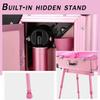 JINEKU Large Capacity Cosmetic Suitcase, Acrylic HD Mirror + Hidden Stand and Wheels, LED Light, Portable Foldable Travel Case for Makeup Artists and Beauticians,Rose view 4