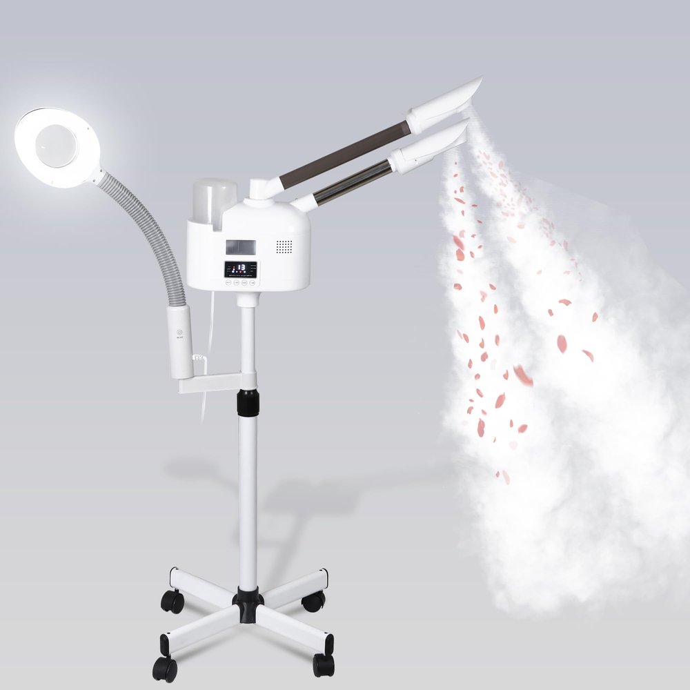 HomGarden Pro 3 in 1 Facial Steamer for Face Deep Cleaning, 5X LED Floor Magnifying Lamp UV Ozone Hot/Cool Mist Function Face Steamer Salon Spa Beauty Skin Care Equipment