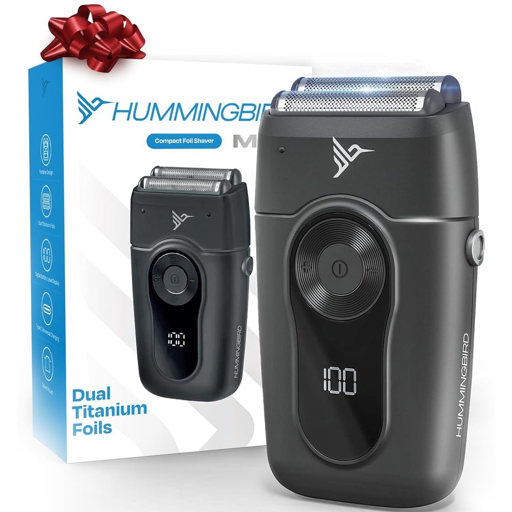 HUMMINGBIRD MK2 Compact Foil Shaver  No Nick, No Cut, No Razor Burn Face Shaver for Men, Portable USB C Rechargeable, Dual Foil Flex Head Electric Razor, LED Display, Travel Head & Facial Groomer