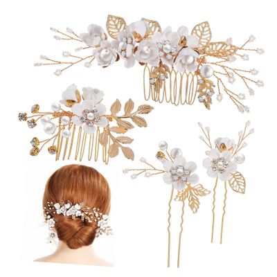 TOVINANNA 1set Flower Hair Combs Rhinestones and u Shaped Hair for Brides for Weddings Parties and Special Occasions