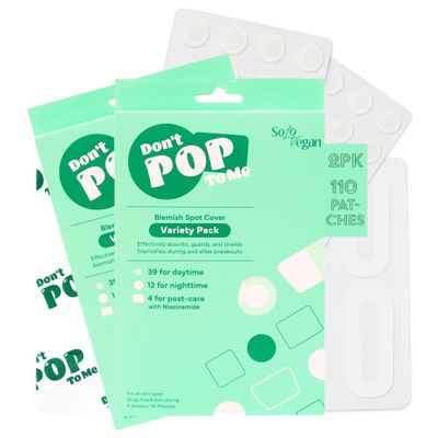 SoloVegan 110Count (2PK) Don't Pop to Me Blemish Patch, Gifts for Teenage Girls, Invisible Spot Cover, Hydrocolloid Acne Patch, Treatment for Breakouts, Absorbs Zits & Blemish, Korean Skin Care