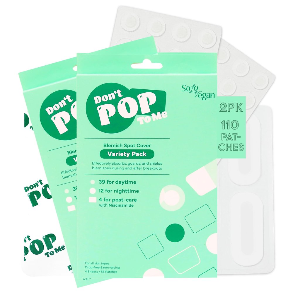 SoloVegan 110Count (2PK) Don't Pop to Me Blemish Patch, Gifts for Teenage Girls, Invisible Spot Cover, Hydrocolloid Acne Patch, Treatment for Breakouts, Absorbs Zits & Blemish, Korean Skin Care