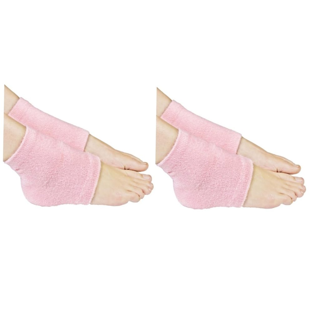 FRCOLOR 2pcs Spa Vented Gel Heel Socks for Cracked Moisturizing Open Toe Foot Care Sleeves Enriched Vitamins for Soft Healthy Feet Pink