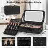 Relavel Travel Makeup Bag With LED Mirror, 16.2" Large Makeup Train Case, 3 Color Scenarios Adjustable Brightness, Waterproof Makeup Train Case Organizer with DIY Dividers for Makeup Artist, Black view 2