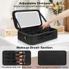Relavel Travel Makeup Bag With LED Mirror, 16.2" Large Makeup Train Case, 3 Color Scenarios Adjustable Brightness, Waterproof Makeup Train Case Organizer with DIY Dividers for Makeup Artist, Black view 3