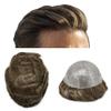 LYRICAL HAIR Toupee for Men Human Hair Replacement System Injected PU Male Prothesis Full Poly Durable Skin Mens Hairpiece Wig 7"X10" #410 Medium Brown+10% Gray-120% Medium Light to Medium Density view 1