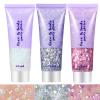 Go Ho White Pink and Silver Face Body Glitter Gel Set,Mermaid Face Paint,Holographic Long Lasting Chunky Sequins Glitter Makeup for Singer Concerts,Halloween Festival Rave Accessories view 1