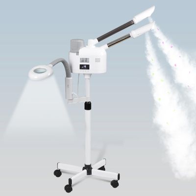 BBBuy Professional 3 in 1 Facial Steamer Deep Cleaning Ozone Facial Steamer with 5X Magnifying Light & Rolling Wheels Hot/Cold Mist Function for Salon Spa Home Beauty Equipment, White