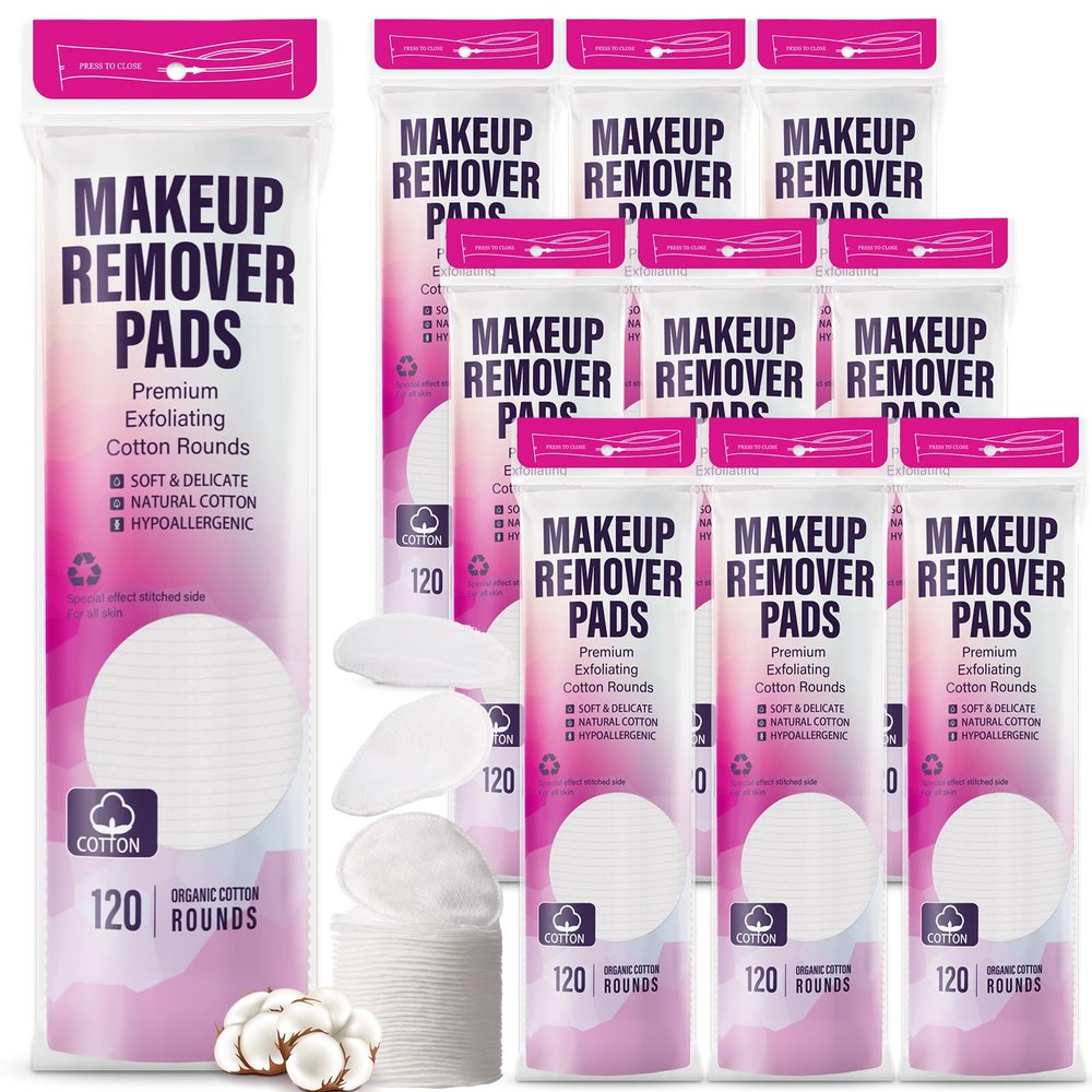 Maxcheck 1200 Count Cotton Rounds Bulk Makeup Remover Pads for Face Cotton Facial Pads Makeup Remover Lint-Free