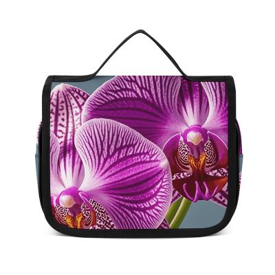 Dwrepo Hanging Toiletry Bag for Women Men Portable Waterproof Makeup Bag Organizer Purple Orchids Print Travel Toiletry Bag