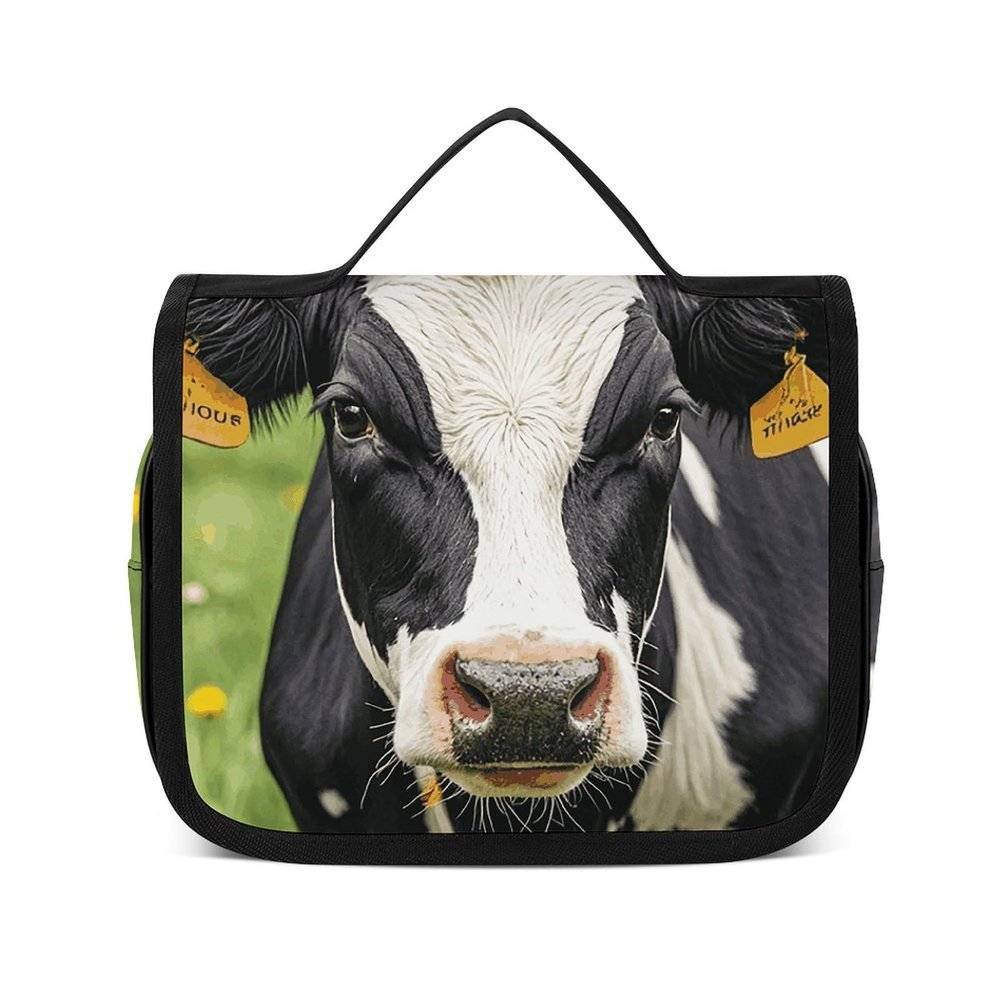 Dwrepo Hanging Toiletry Bag for Women Men Portable Waterproof Makeup Bag Organizer Cow Black Spot Travel Toiletry Bag