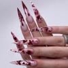 24 Pcs Halloween Press on Nails Almond Long Fake Nails Halloween False Nails with Bloodstain Designs Artificial Glossy Glue on Nails Acrylic Nails Full Cover Almond Stick on Nails for Women and Girls view 2