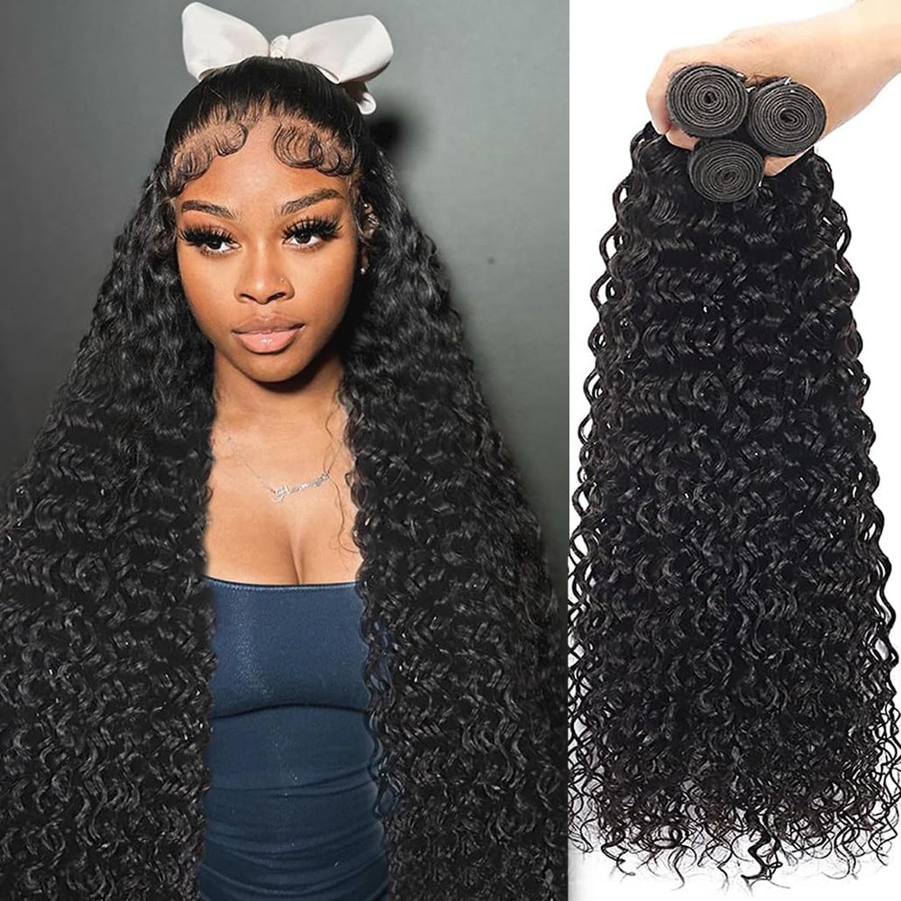 14A Grade Water Wave 3 Bundles Burmese Curly 3 Bundles Human Hair 16 18 20 Inch 100% Unprocessed Brazilian Virgin Human Hair Bundles Natural Black