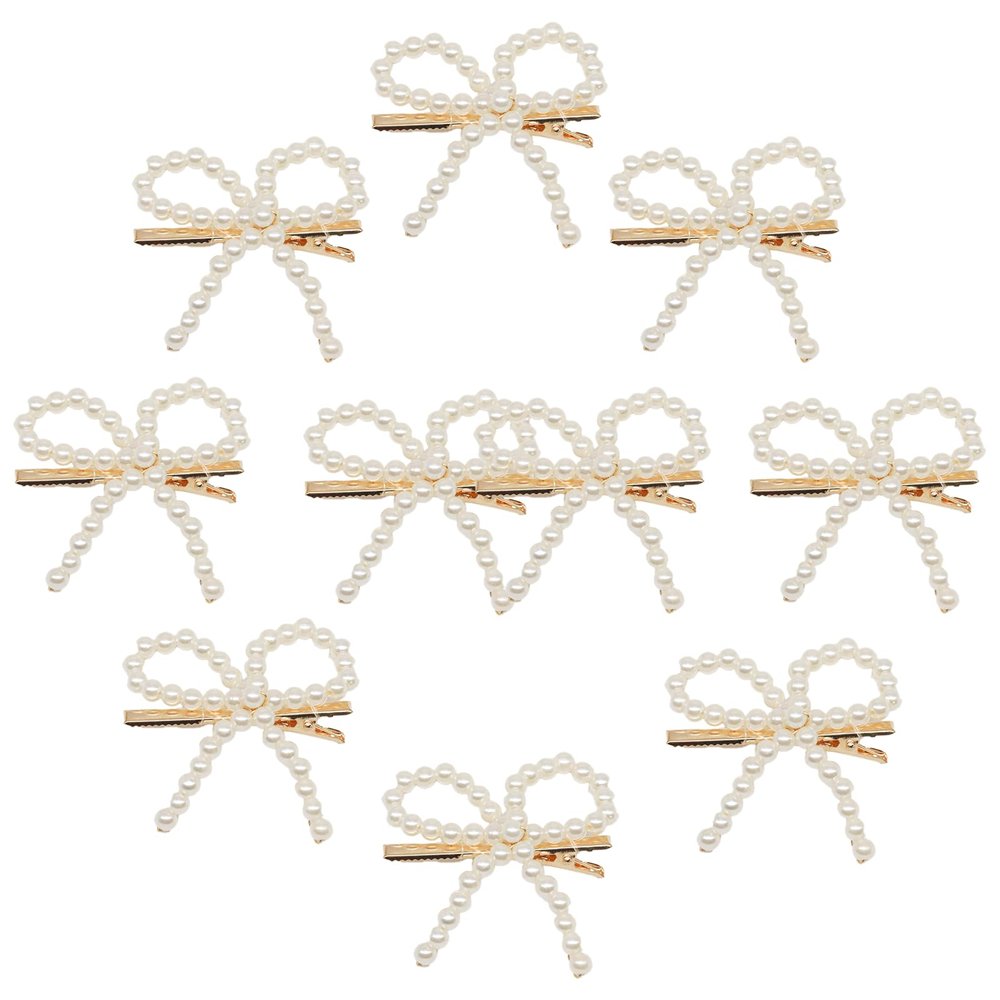 10pcs Pearl Bow Hair ClipsHair Barrettes Accessories Girls and WomenFaux Pearl Hair BarretteDecorative Bobby Pin BarretteBow Pearls HairpinNon-Slip Duckbill ClipNon-Slip Hairpin Pearls Barrette
