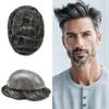 PUNRU HAIR Toupee Hair System for Mens Hairpiece 0.1mm Full Poly Skin Men's Toupee Human Hair Replacement System Durable Hairpieces for Men #1B40#1B Off Black+40% Gray 5x7 120% Density view 1