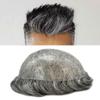 PUNRU HAIR Toupee Hair System for Mens Hairpiece 0.1mm Full Poly Skin Men's Toupee Human Hair Replacement System Durable Hairpieces for Men #1B65#1B Off Black+65% Gray 6x8 120% Density view 3