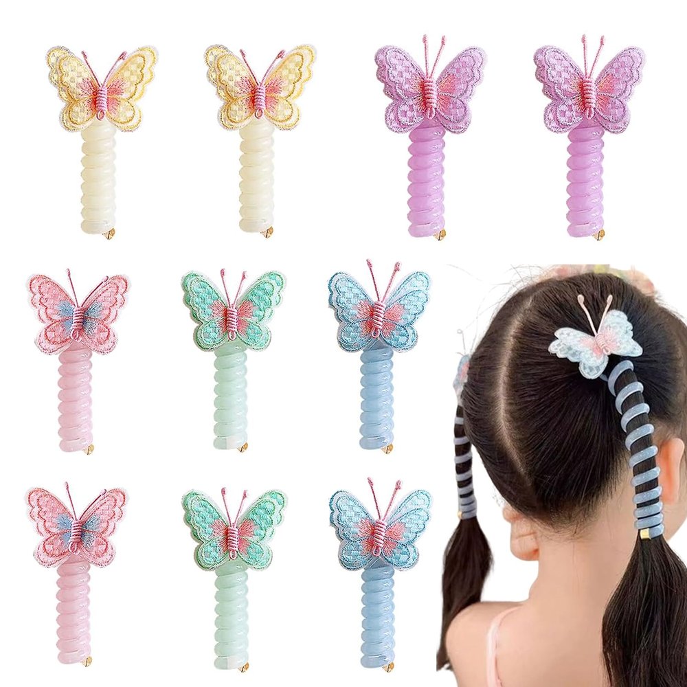 10 PCS Spiral Hair Ties Colorful Telephone Wire Hair Bands Butterfly Ponytail Holder Accessories for Woman And Girls
