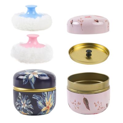 ASUNFO 2 Pcs Body Powder Puff and Container Large with Powder Puffs Empty Bath Dusting Powder Box for Women Light Pink & Dark Blue
