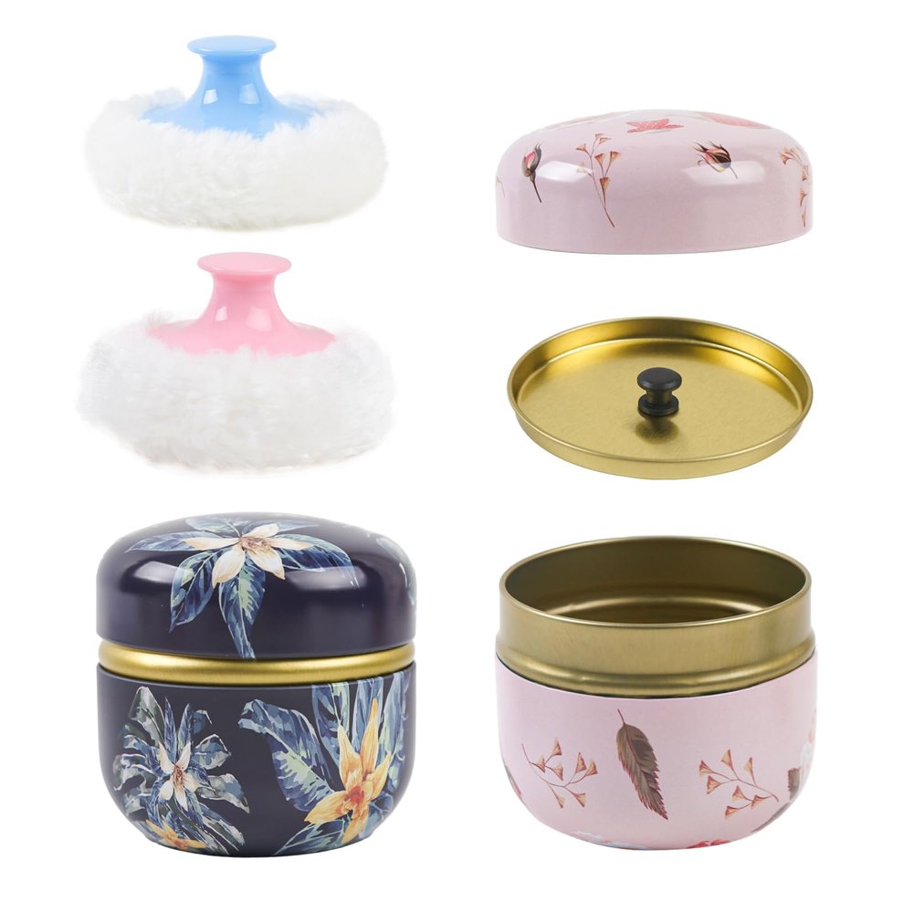 ASUNFO 2 Pcs Body Powder Puff and Container Large with Powder Puffs Empty Bath Dusting Powder Box for Women Light Pink & Dark Blue