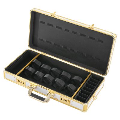 Barber Case, Professional Barber Travel Carry Cases for Clippers and Supplies Storage, Hair Stylist Tool Kits Organizer Beauty Salon Barber Box with Shoulder Strap & Code Lock (White&Gold)