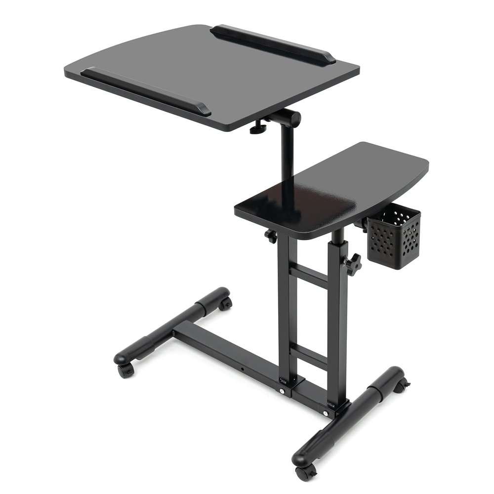 Adjustable Tattoo Workstation Cart Table with Mute Universal Wheel, 25 * 15in Dual Workbench Tattoo Workbench Portable Detachable Tattoo Table Mobile Workstation for Beauty Salon, Medical Shop