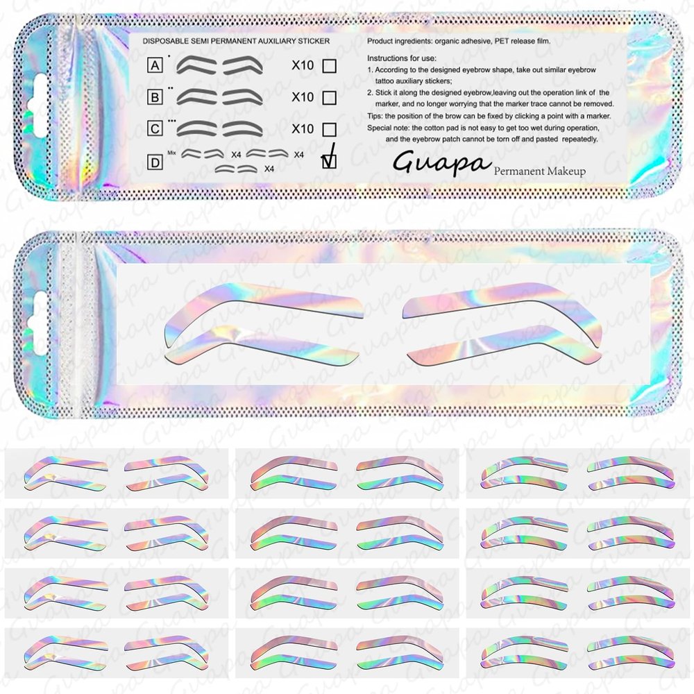 Airbrush Brows Shaping Guides Stickers, Rainbrow Eyebrow Tint Tape Stencils with High Arch/Medium Arch/Flat Brow Options (D-24Pairs per bag)