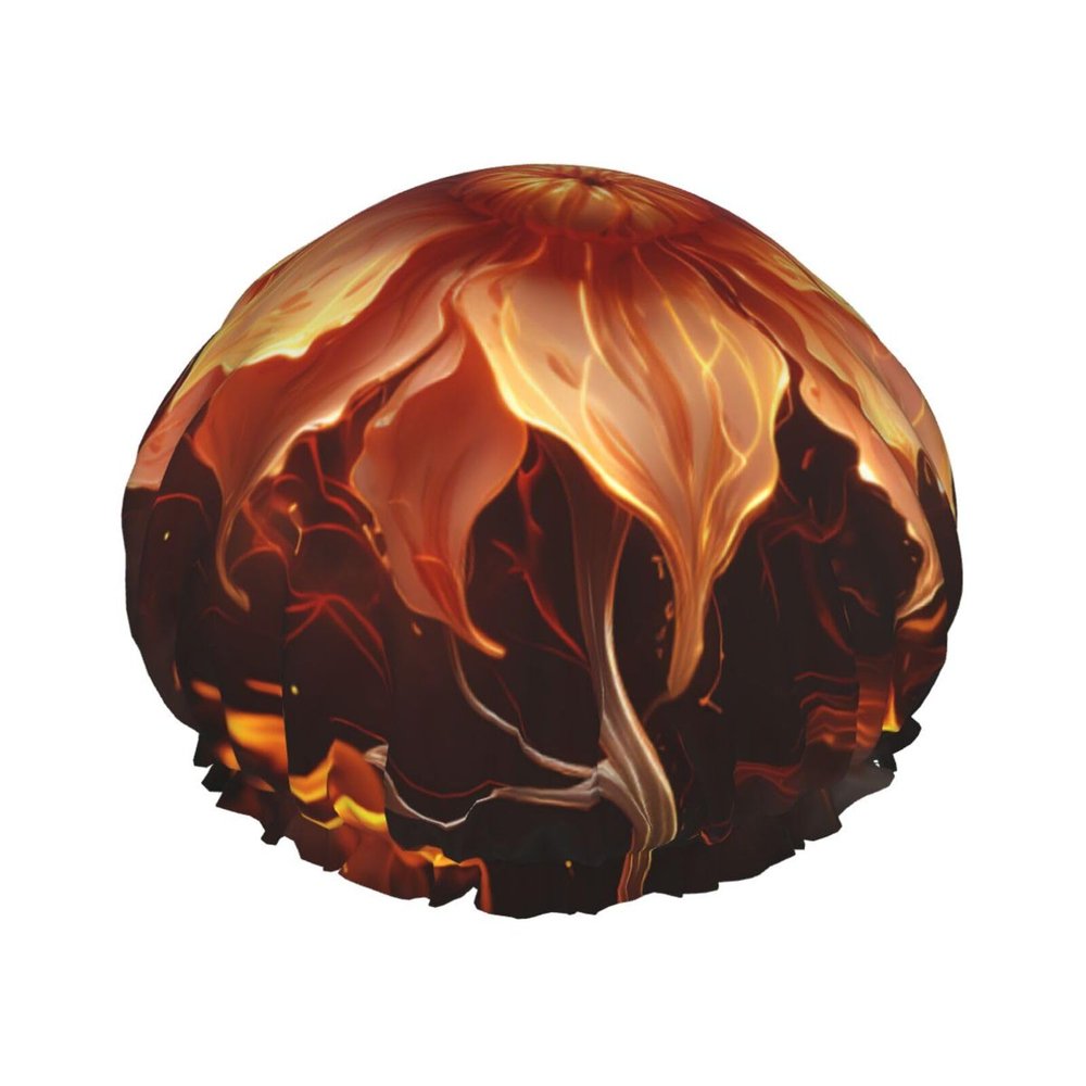Reusable Shower Cap for Women Waterproof Bath Caps Double Layer Bath Hair Caps Flame Flower Shower Hat for Ladies Spa Salon, Large Size for All Hair Lengths