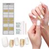 Semi Cured Gel Nail Strips - 20pcs Gel Nail Stickers Works with Any Nail Lamps, Salon-Quality, Long Lasting, Gel Nail Wraps, Includes Prep Pads, Nail File & Wooden Stick (White&Gold) view 1