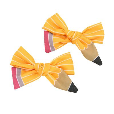 Back to School Pencil Hair Bows Clips School Bow Hair Barrettes,Yellow Girls Hair Accessories.(F172) (Yellow)