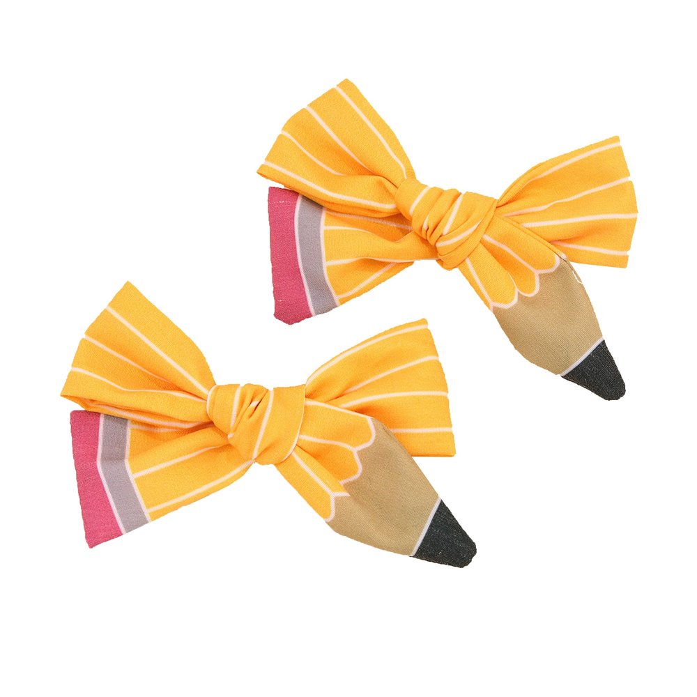 Back to School Pencil Hair Bows Clips School Bow Hair Barrettes,Yellow Girls Hair Accessories.(F172) (Yellow)