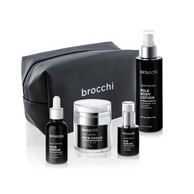 Cortex International Brocchi | Total Skin Nourishment Set Face Cream, Eye Cream, Face Serum, Milk Body Lotion & Travel Toiletry Bag