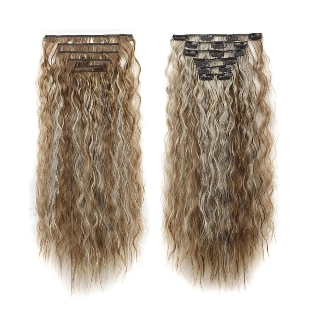 Hair Extensions 16 Clip in Hair Extensions, 6 PCS Natural and Soft Hair and Blends Well Hair Extensions, Long Mermaid Wavy Synthetic Hairpieces(22inch, 6pcs) Hair Pieces(6P68-6BH613)