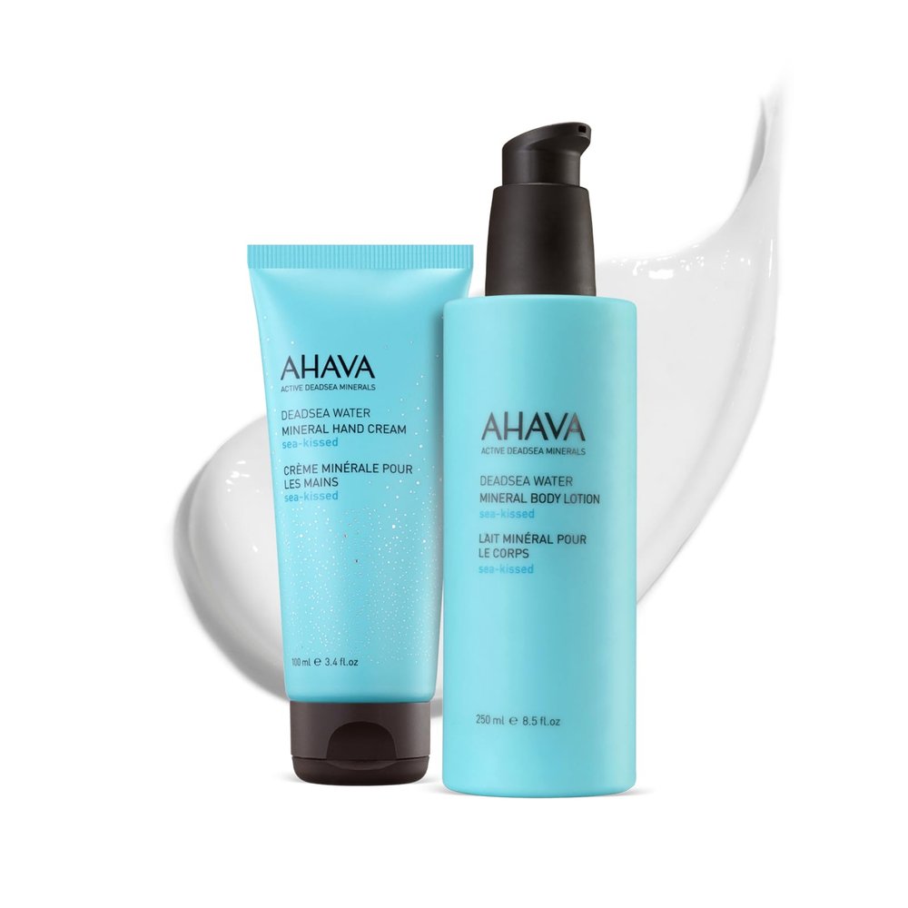 AHAVA Sea-Kissed Hand & Body Care Set  Includes Hand Cream (100ml) & Body Lotion (8.5 Fl.Oz) | Enriched with Dead Sea Minerals, Magnesium & Refreshing Sea-Kissed Fragrance