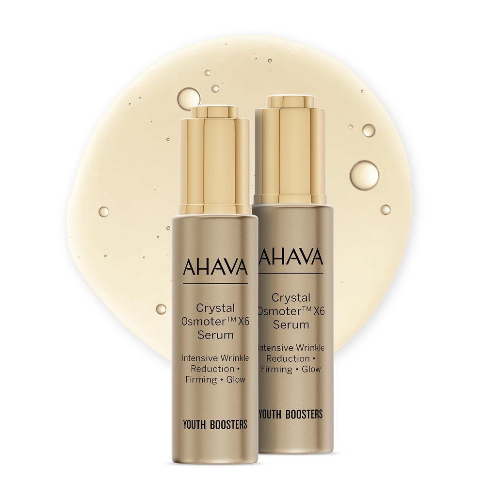 AHAVA Crystal Osmoter X6 Serum Duo Set, 1 Fl.Oz x 2 - Smooth oily lotion with Dead Sea Minerals & Osmoter, to enhance skin radiance, provide firmness and treatment against wrinkles & fine lines