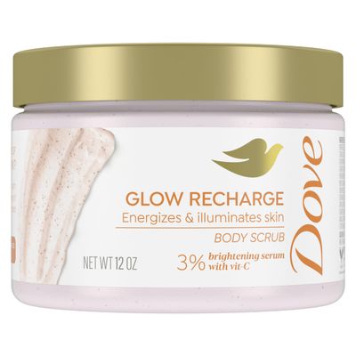 Dove Body Scrub Energizes & illuminates skin Glow Recharge 3% brightening serum with vitamin C 340 gm