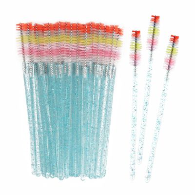 50Pcs Disposable Mascara Wands Spoolie Brush Crystal Eyebrow Brushes Mascara Brush Eyelash Extension Applicator Makeup Kits(Blue)