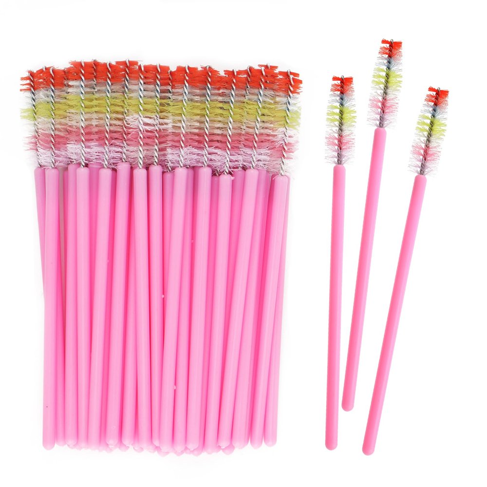 100Pcs Disposable Mascara Wands Spoolie Brush Crystal Eyebrow Brushes Mascara Brush Eyelash Extension Applicator Makeup Kits(Pink)