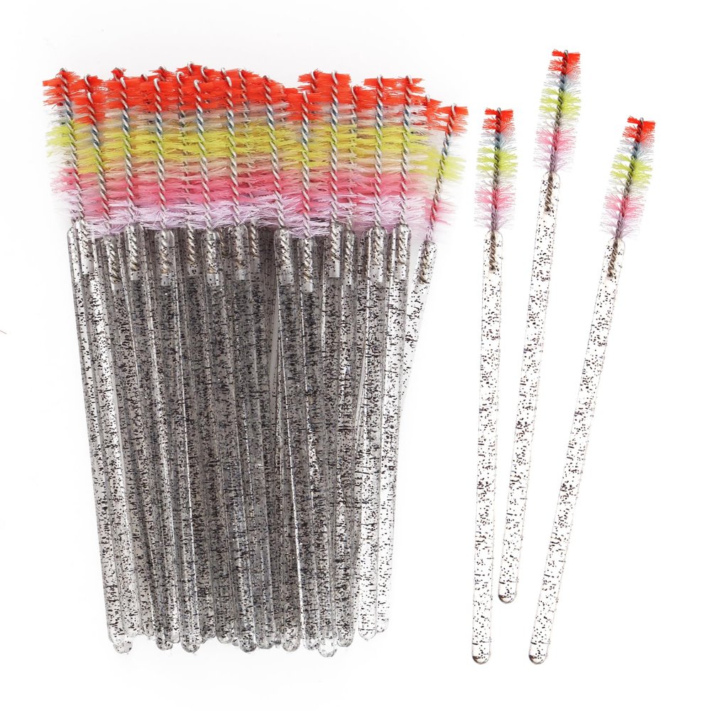 50Pcs Disposable Mascara Wands Spoolie Brush Crystal Eyebrow Brushes Mascara Brush Eyelash Extension Applicator Makeup Kits(Black)