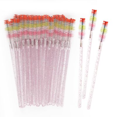 100Pcs Disposable Mascara Wands Spoolie Brush Crystal Eyebrow Brushes Mascara Brush Eyelash Extension Applicator Makeup Kits(Pink)